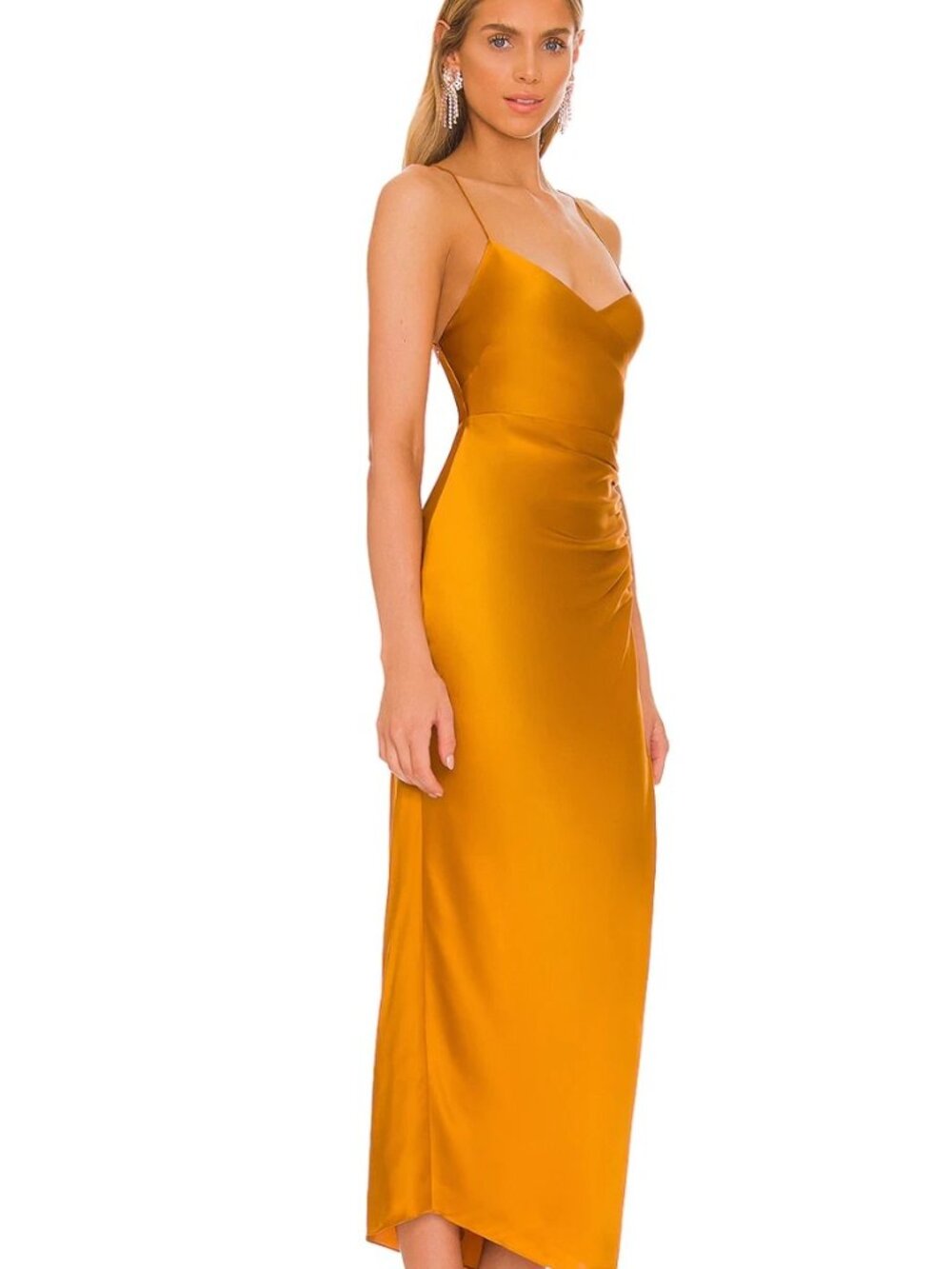 The Sei Strappy wrap long gown dress w/ slit in turmeric / burnt orange